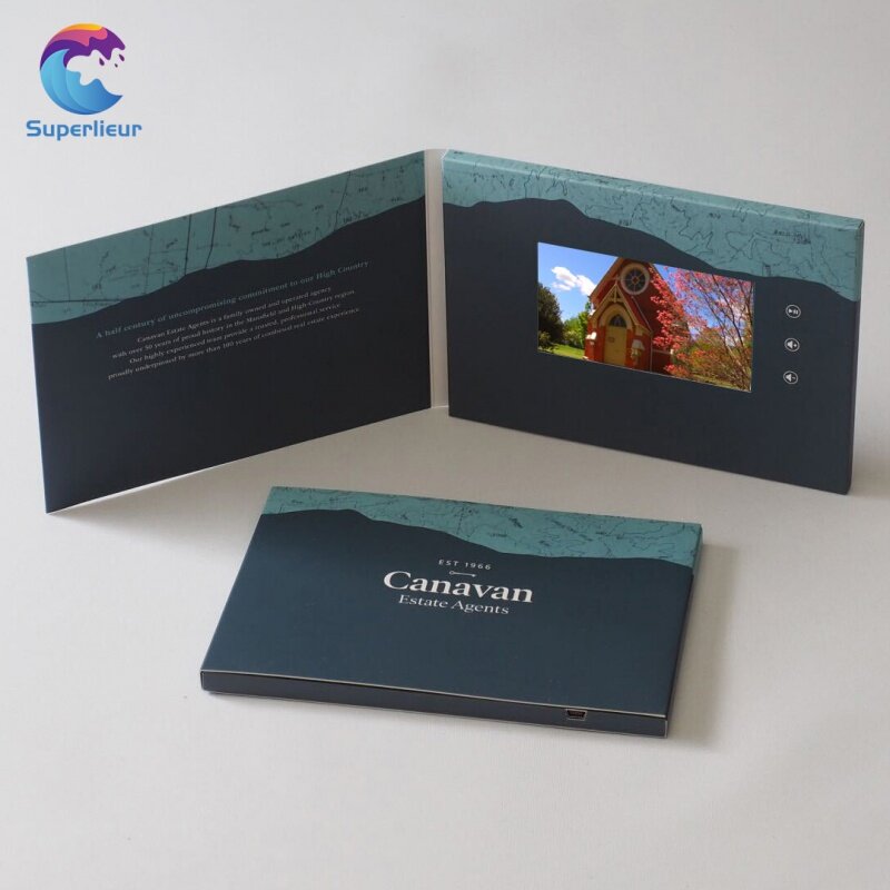 Cartão branco personalizado do convite do convite do casamento, jogador vídeo do convite, painel LCD de Digitas, 5 ", A5, 7"