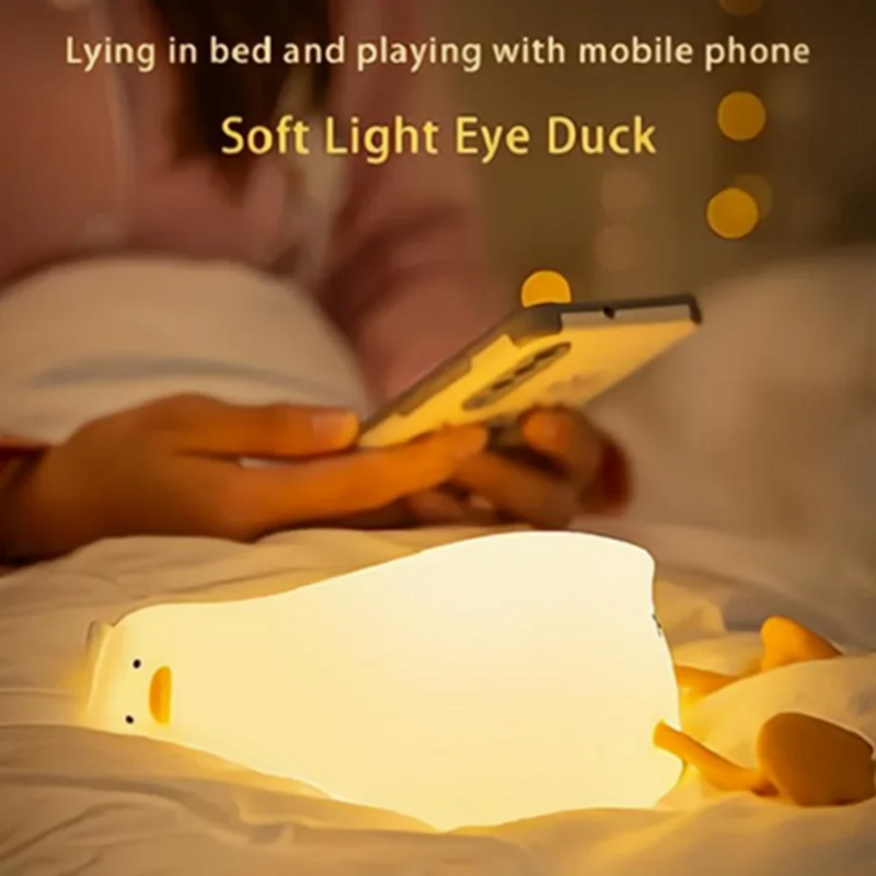 Lampka nocna z kaczką akumulatorowa lampa LED Pat silikonowa lampa nocna kreskówka słodkie dzieci na wystrój pokoju prezent urodzinowy
