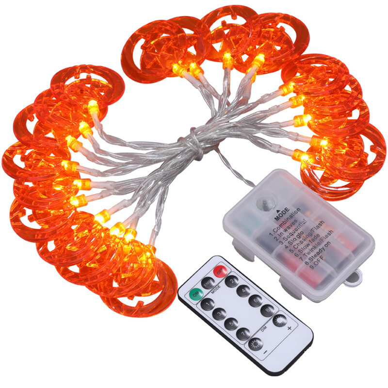 8 Mode Lampu Tali Labu Oranye Yang Dioperasikan Baterai Lampu Labu Dekorasi Halloween dengan Remote untuk Perlengkapan Pesta Luar Ruangan