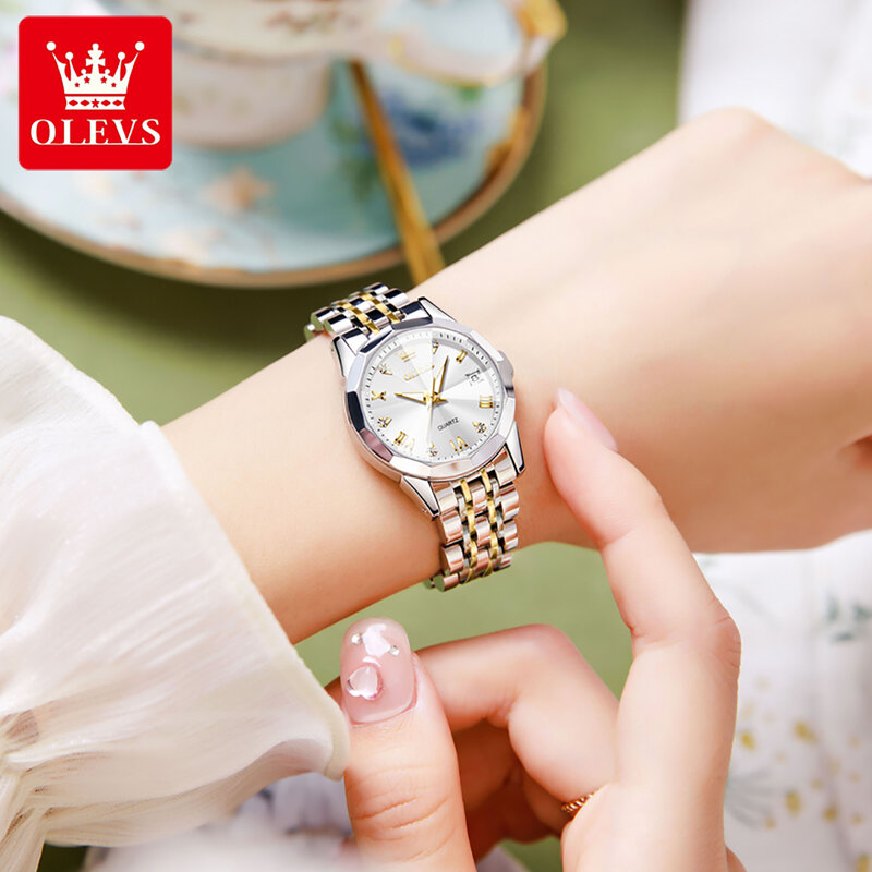 OLEVS 9931 orologi da donna cinturino in acciaio inossidabile stile elegante specchio a rombo orologi da polso da donna impermeabili al quarzo originali