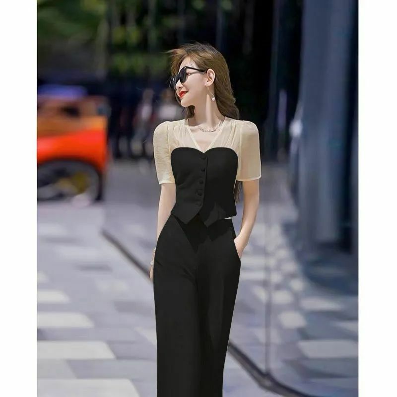 Fashion Casual Women's Set Spring/summer Korean Version New Slimming and High-end Wide Leg Pants Two Piece Set for Reducing Age