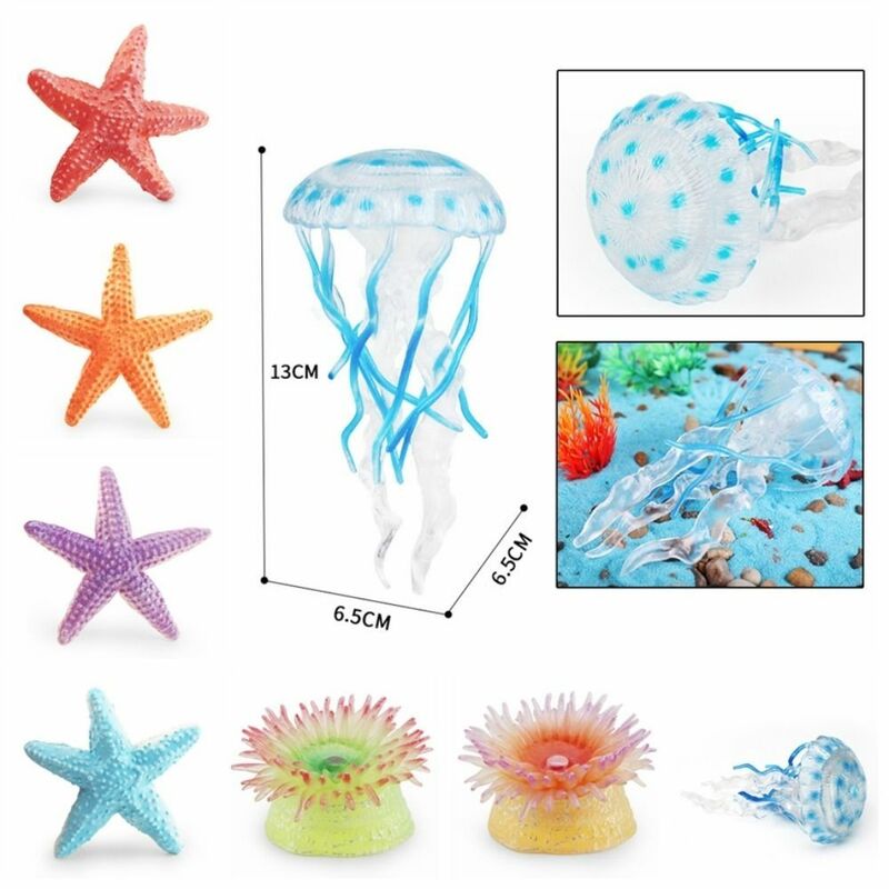 Estatuilla de animales marinos del océano sólido, medusas realistas, estrellas de mar, anémonas, modelo de vida marina multicolor de plástico