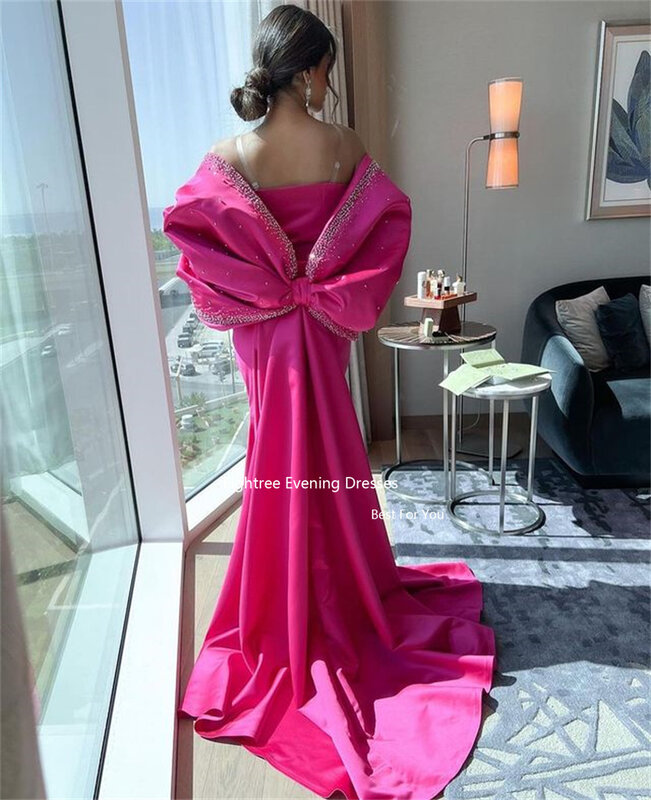 Ighree fucsia Arabia saudita abiti da ballo macchia spalline sottili Glitter Robes De Soirée 2024 abiti da sera lunghi formali