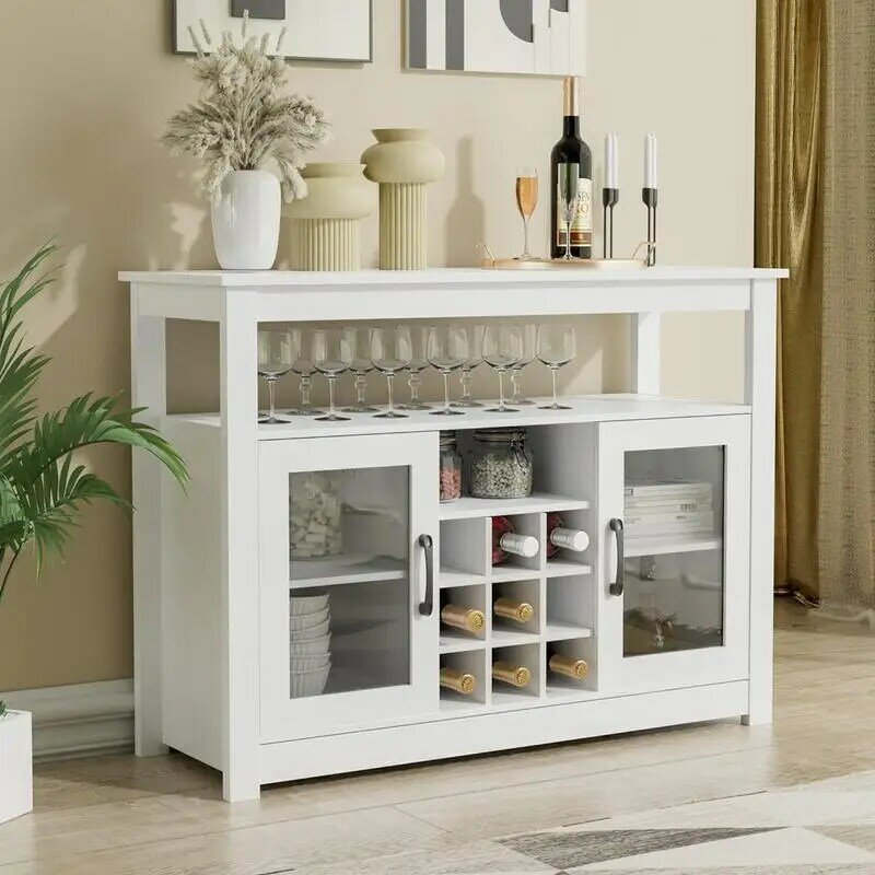 Armoire à vin français ou de bar, buffet de planche, armoire de rangement autoportante avec portes en verre perfecWine T1