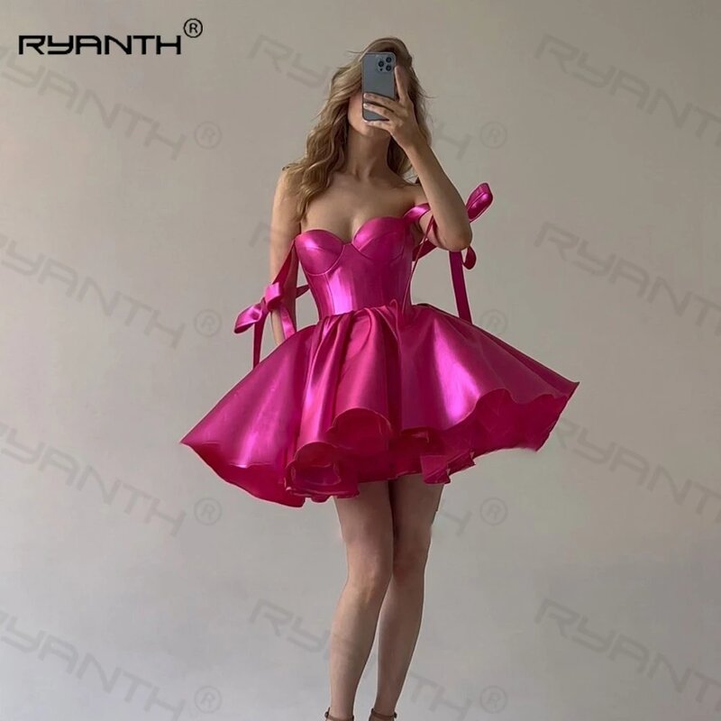 Ryanth-Robe trapèze rose vif avec lacets dans le dos, mini robe de soirée de Rh, robes de cocktail de remise des diplômes, robe d'anniversaire, chérie, 2024