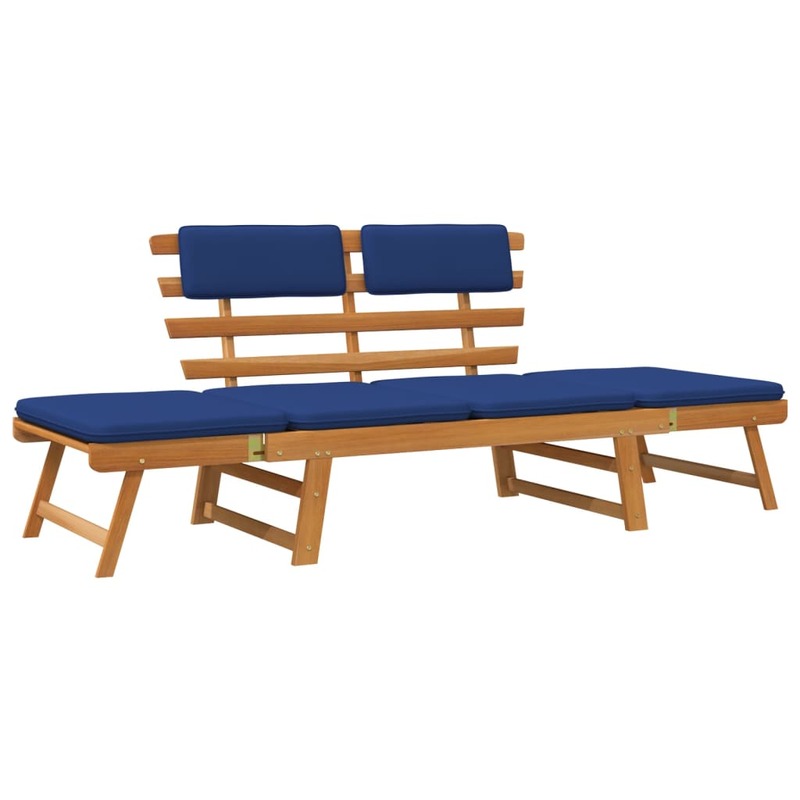Banco de Patio con cojines, 2 en 1, madera de Acacia maciza, azul, 74,8 "x 26,8" x 29,1 ", silla de exterior, muebles de porche