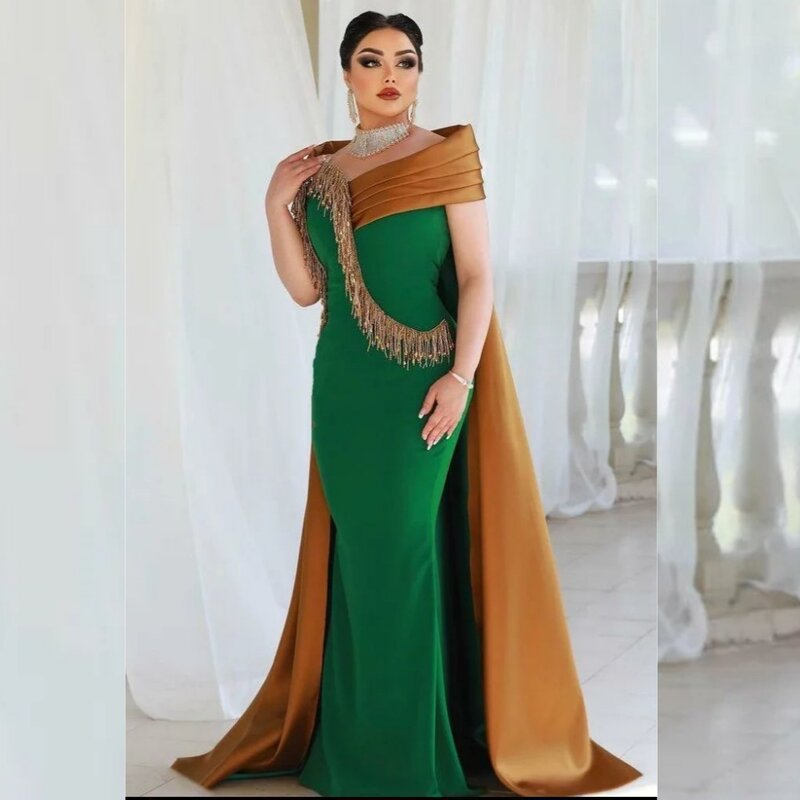 Jersey Pleat Tassel Engagement A-line Off-the-shoulder Bespoke Occasion Gown Long Dresses