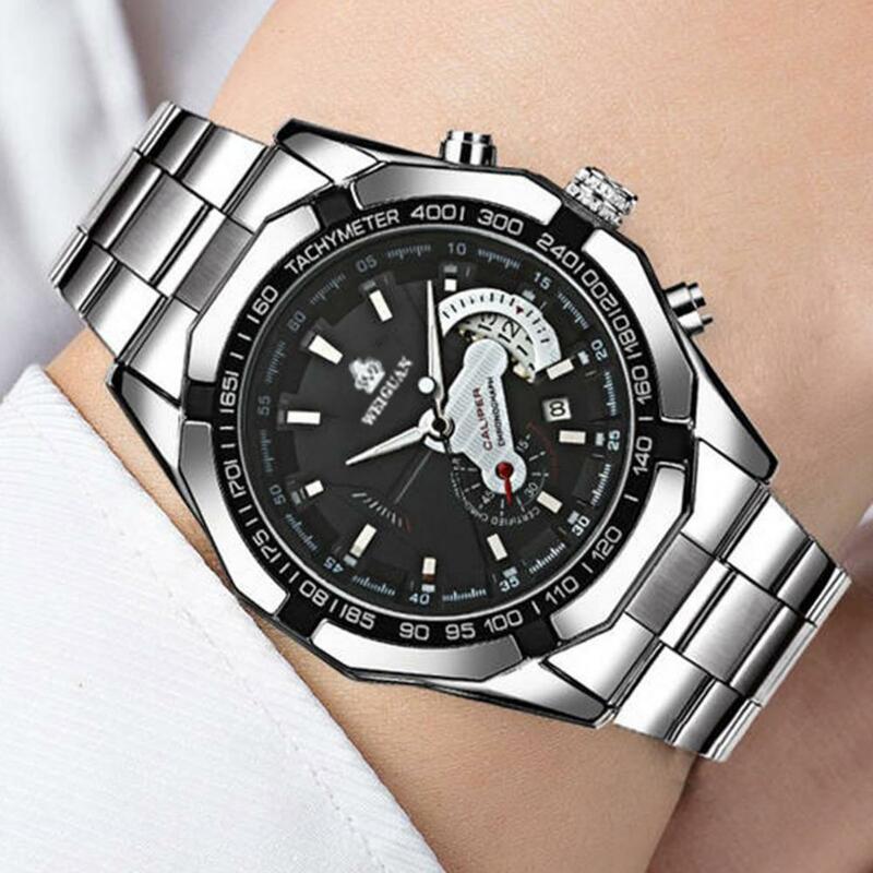 Praktyczny automatyczny zegarek wielofunkcyjny zegarek kwarcowy ze stali nierdzewnej odporne na zadrapania zegarek z okrągłą tarczą dla biznesu