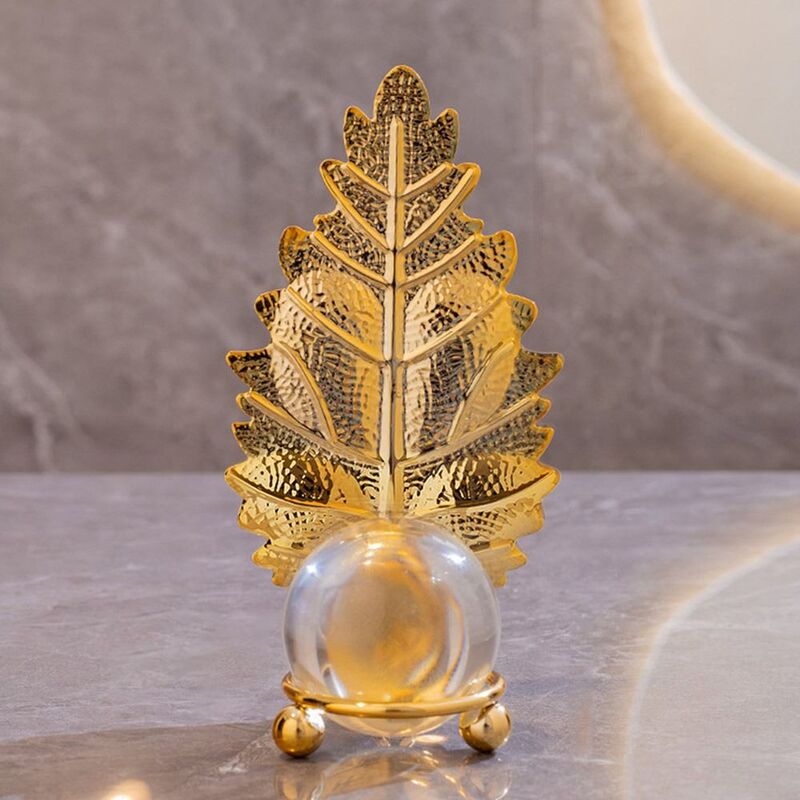 Art Statue Leaf Crystal Ball Ornaments Souvenir Gifts Craft Collection Crystal Ball Craft Light Luxury
