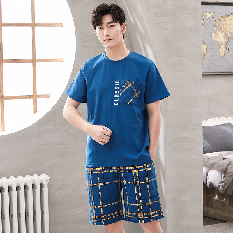 Trendyol-Pijama con estampado a cuadros para Hombre, ropa de dormir fina de algodón, cómoda, de verano