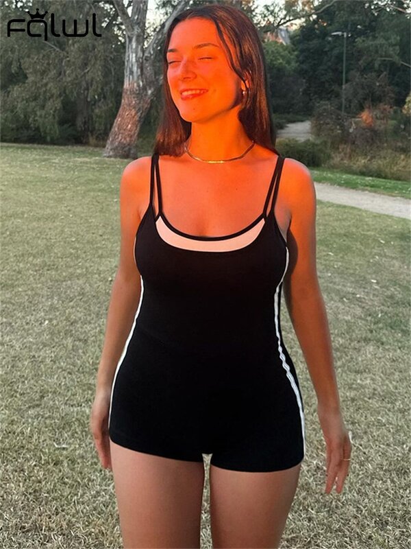 Habbris Summer Black Contrast Stitching Fitness pagliaccetto per donna 2024 senza maniche Backless Skinny Playsuit Street Workout tuta