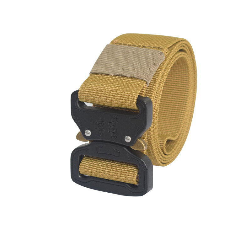 Cinturón de lona del ejército para hombres, cinturones tácticos de diseñador para pantalones vaqueros, nailon elástico, cinturón ancho de 3,8 CM, cinturón de cintura con hebilla de Metal negro