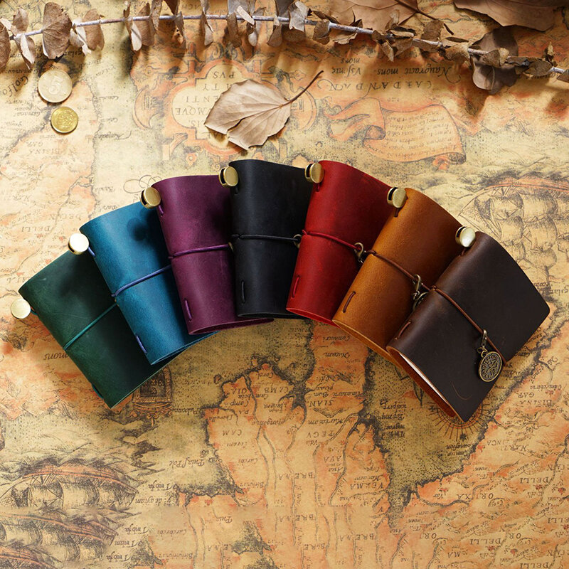 1 buah Notebook Retro Mini buku catatan wisatawan kulit asli buku catatan Mini jurnal kantor & perlengkapan sekolah alat tulis