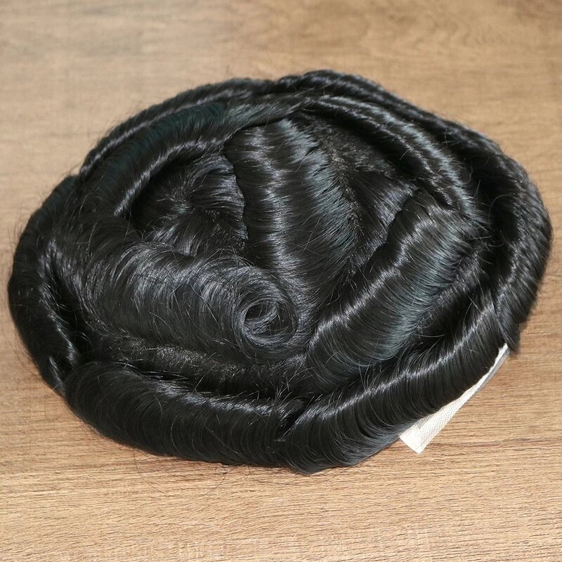 Мужской парик из ПУ кожи, сменная система для натуральных волос, контур CC, предварительный вырез