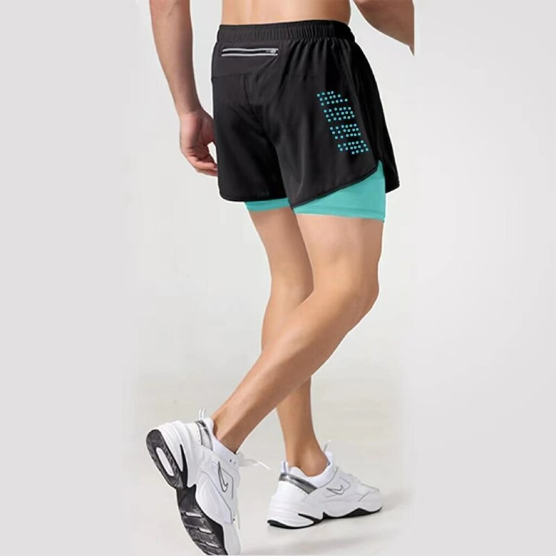 Pantalones cortos deportivos para hombre, ropa deportiva de entrenamiento de doble cubierta, 2 en 1, para playa, trotar, gimnasio, correr, 2023
