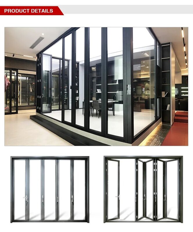 Patio personalizado de aluminio de doble vidrio plegable/acordeón/puertas plegables para venta