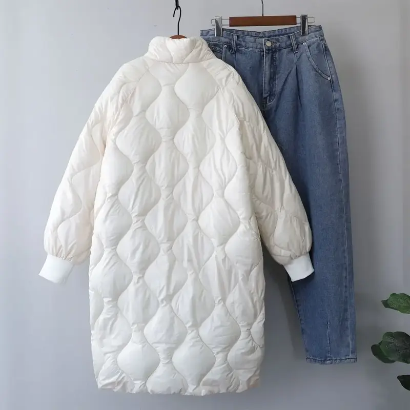Parkas de algodón con cremallera para mujer, abrigo largo informal de color Beige y negro, a la moda, para invierno, 2024