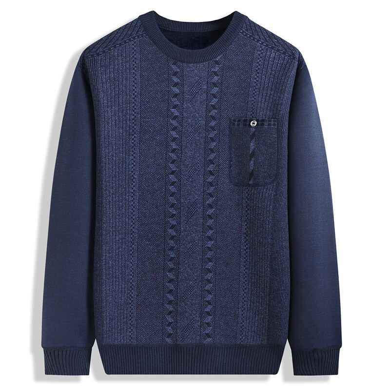 Modny sweter z okrągłym dekoltem z dzianiny z kieszeniami i nadrukiem odzież męska 2023 jesienna nowa swetry na co dzień luźna ciepłe bluzki