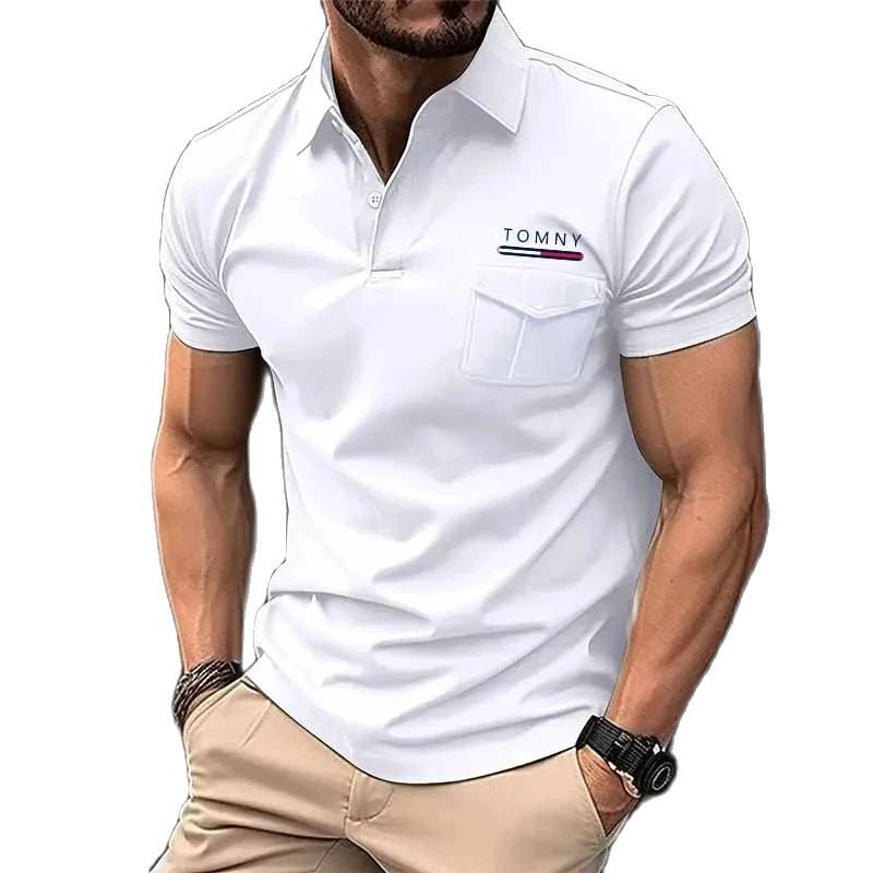 Camiseta de manga corta para hombre, polo de color sólido, sudadera con solapa transpirable, camisa informal de negocios con estampado TOMNY, novedad de verano 2024