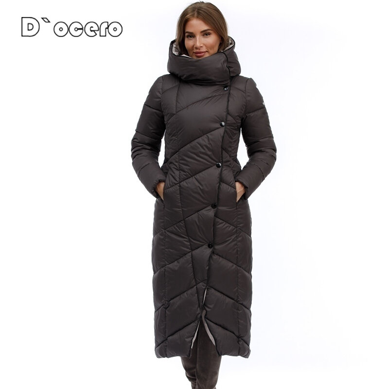 D`OCERO 2022 New Winter Parkas Women X-Long Cotton Female Down Jacket Warm Luxury Quilted Coats Oversize Hooded Outerwear