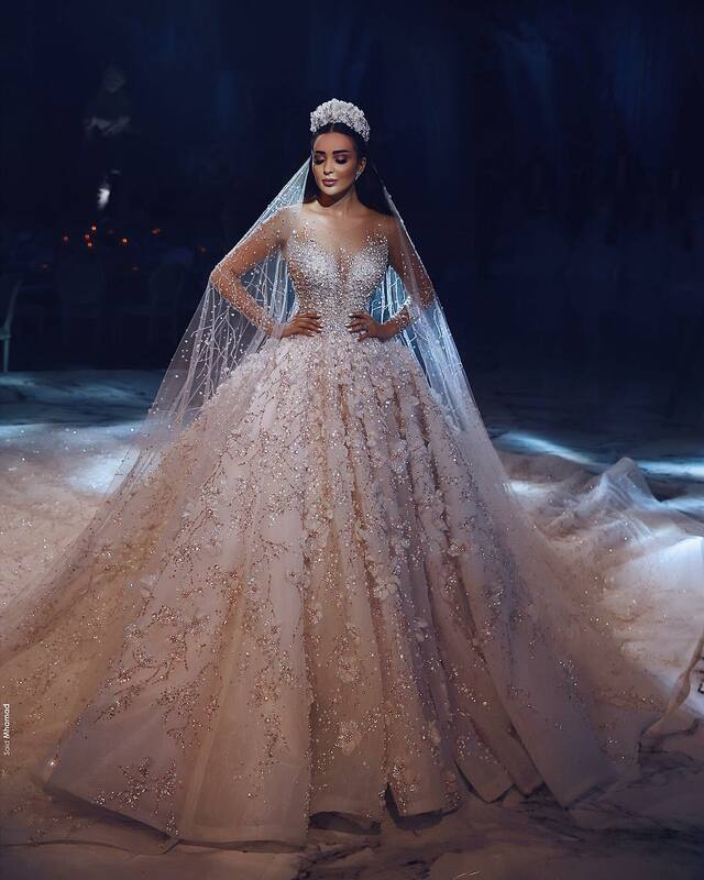 Vestido de casamento de luxo sparkly princesa strapless beading ilusão manga swatheart vestido de noiva fofo
