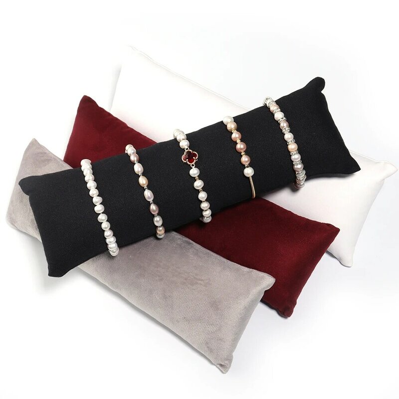 Jewelry Pillow Stand Velvet PU Leather Holder Organizer Bracelet Case Bangle Anklet Watch Display Photography Prop Wholesale
