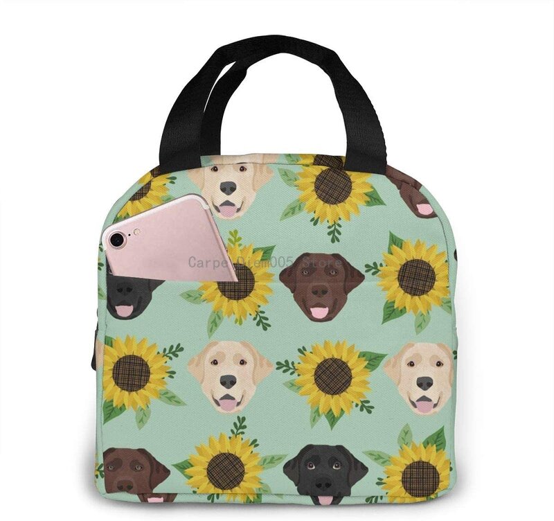 Labrador Floral Sonnenblumen Hund Isolierte Mittagessen Tasche Für Frauen Männer, Dicht Thermische Mehrweg Mittagessen Tasche