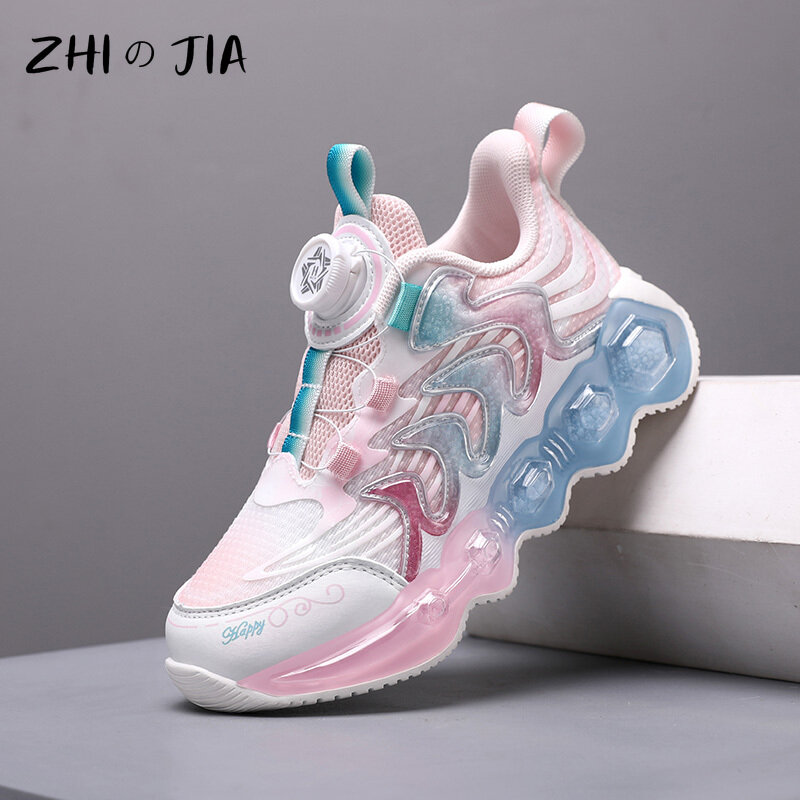 2024 Spring New Children's Sneaker Girls Rotating Buckle Casual Shoes Air Cushioned Running Shoes Outdoor Hiking Footwear 26-37