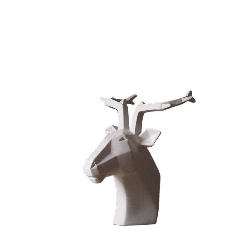 Ornement de tête de cerf en céramique blanche, figurine animale, décoration de la maison, ornements de foyer, cadeau de saisi, salon, 007