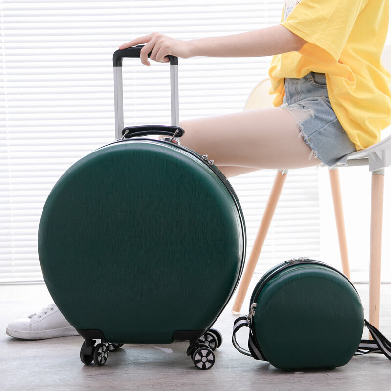 Bolsa de viaje de equipaje de forma redonda Retro para mujer, juego de maletas rodantes con ruedas, 16 pulgadas, alta calidad, 2 piezas