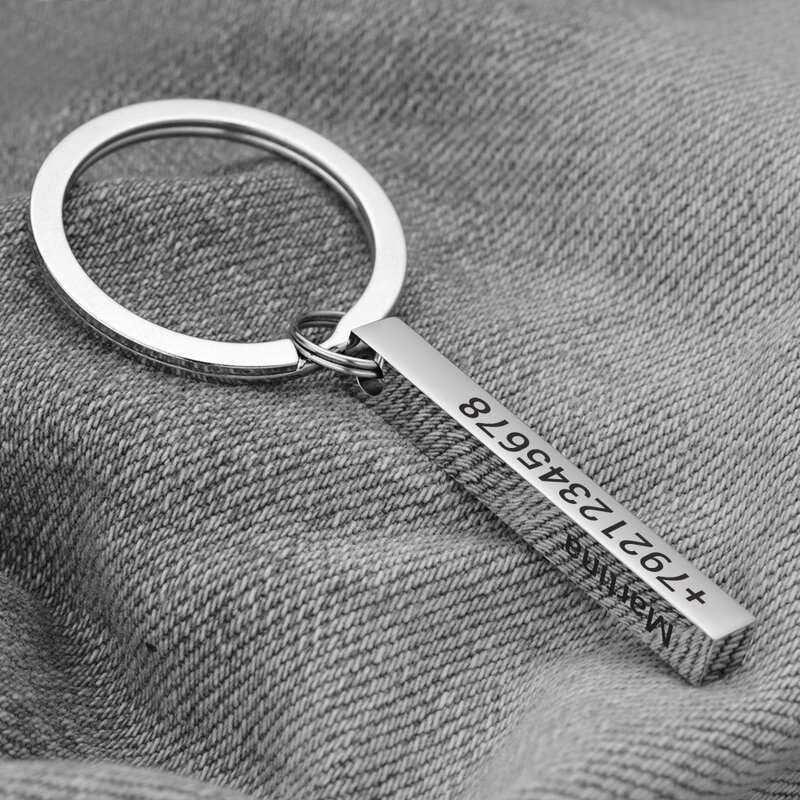 Personalize Keychains 3D Bar Stainless Steel Keyrings 4 Sides Engrave Text Name Date Logo Custom Key Chains Rings Love Gift P039
