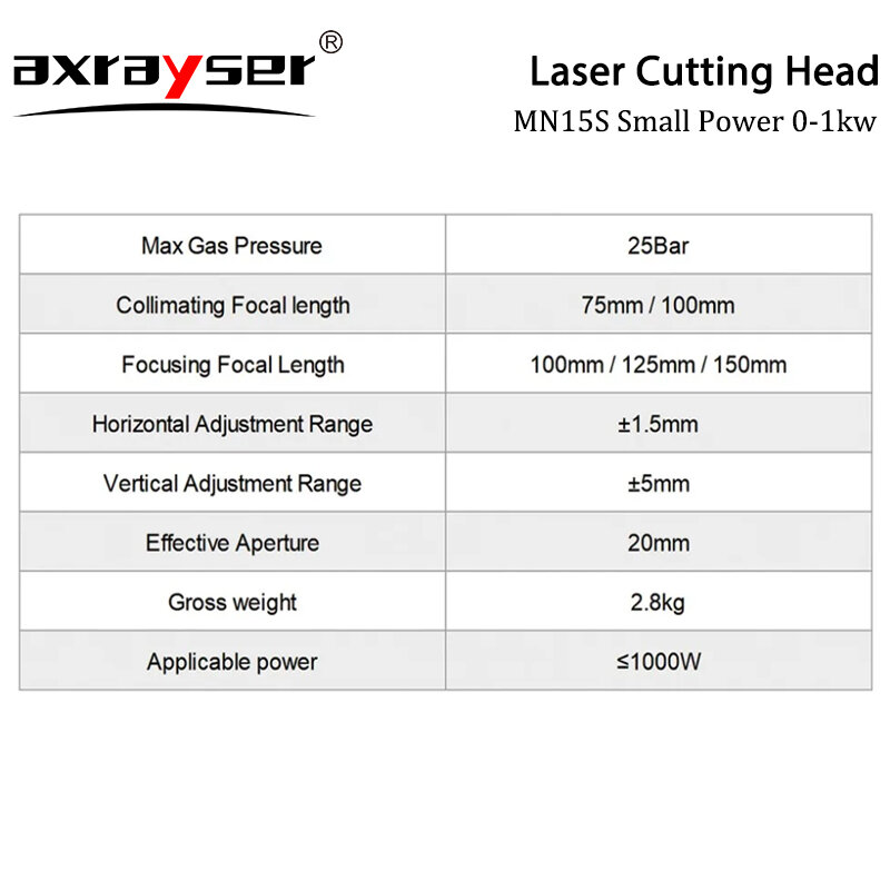 Tête de découpe laser à fibre MN15S WSX, petite puissance, mise au point à deux points, petit format pour la découpe du métal, 0-1KW