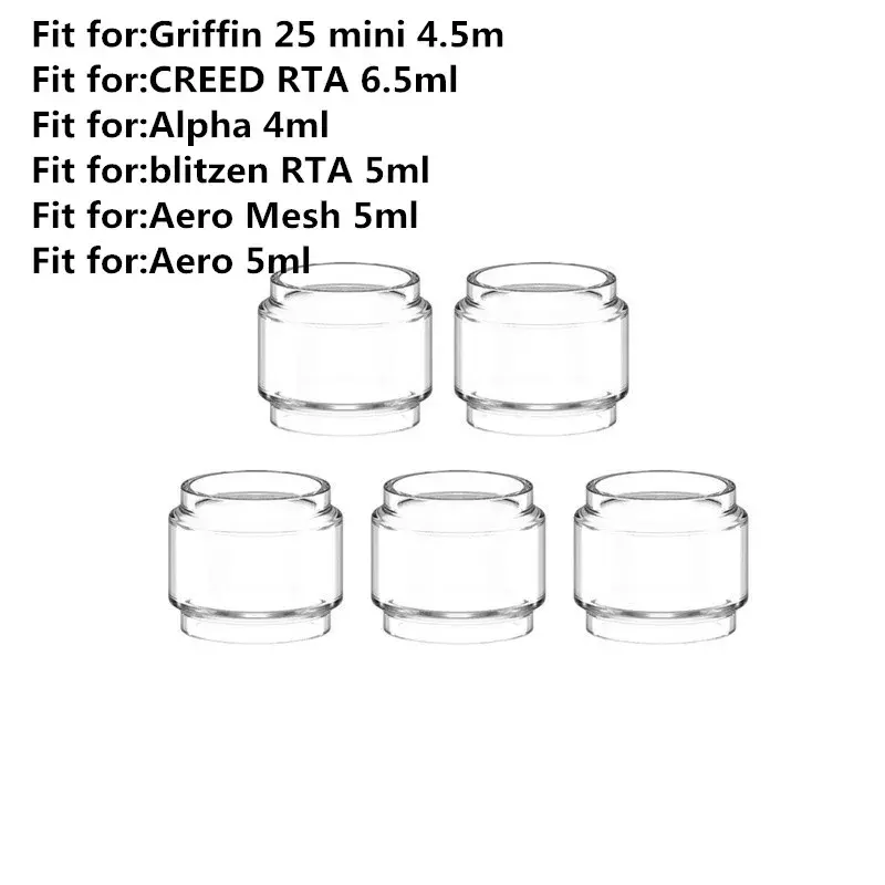 Tabung kaca gelembung YUHETEC, 5 buah tabung kaca gelembung untuk 25 Mini 4.5ml/CREED RTA 6.5ml/AlPHA 4ml/Blitzen RTA 5ml/Aero Mesh 5ml