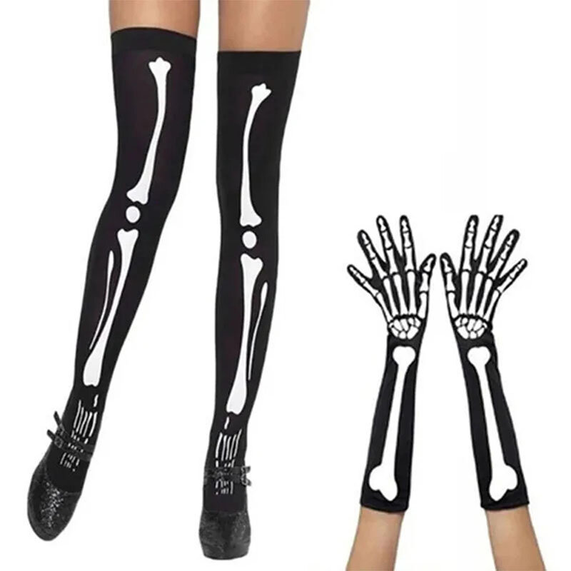 Sarung tangan Pantyhose tulang seram Halloween lucu pria dan wanita stoking cocok kaus kaki darah kerangka pesta Paskah Halloween