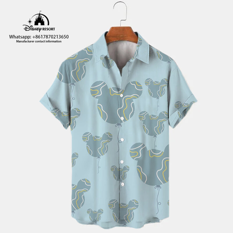 New Mickey 3D printed short -sleeved shirt men's short -sleeved comfortable casual Mickey single buckle short -sleeved shirt