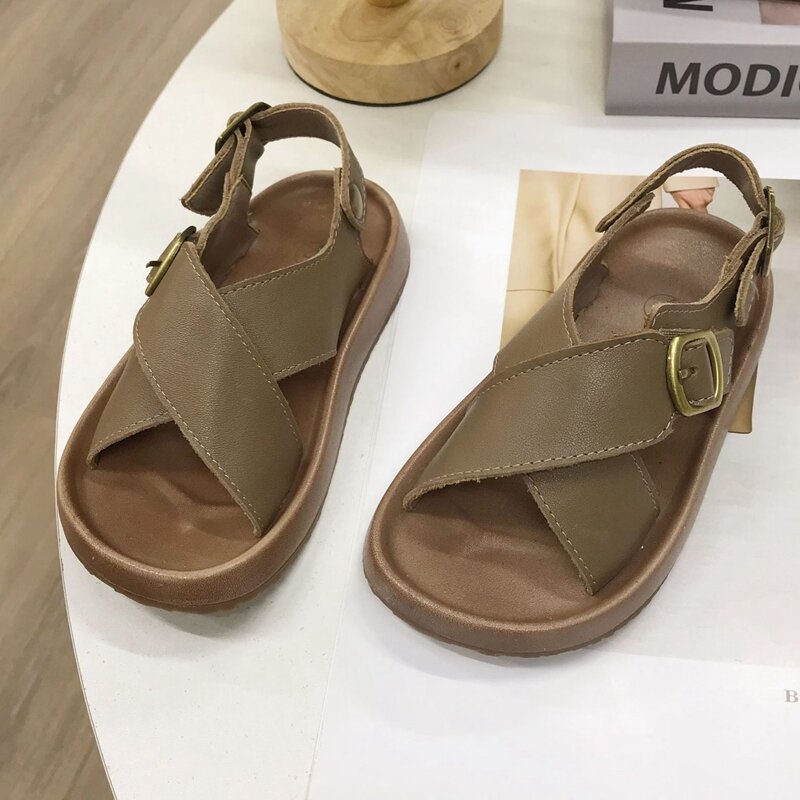 Brand Girls Sandals Size 26-30 Solid Simple Kids Summer School Shoes Soft Woman Wide Toe Casual Beach Sandals