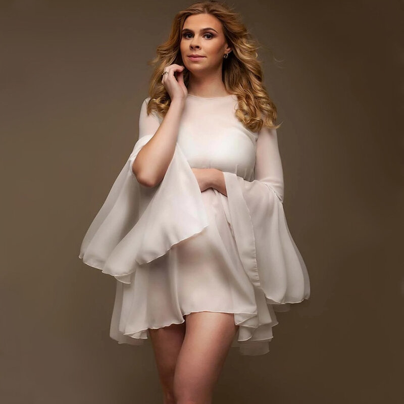 Gaun hamil Tulle putih sifon lembut tembus cahaya gaun fotografi pemotretan kehamilan untuk pakaian wanita alat peraga Studio