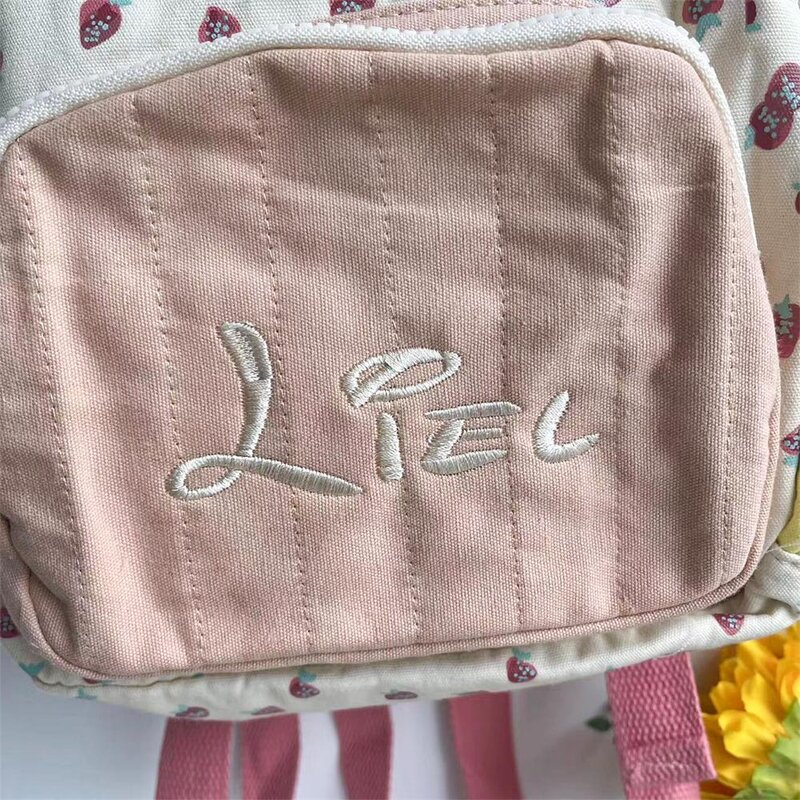 Mochila de fresa con nombre personalizado para niños, mochila escolar con nombre personalizado, bolsos de hombro para la escuela primaria del bebé, bolsas de regalo únicas