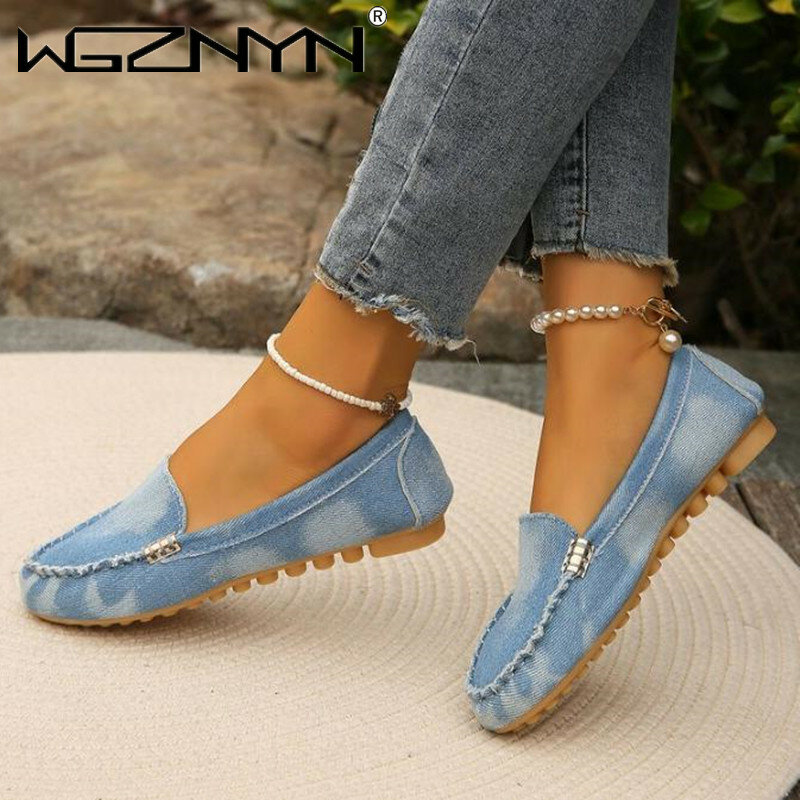 2024 New Women's Casual Flat Shoes Spring and Autumn Flat Loafers Women's Shoes Fashion Non-slip Soft Round-toe Denim Flat Shoes