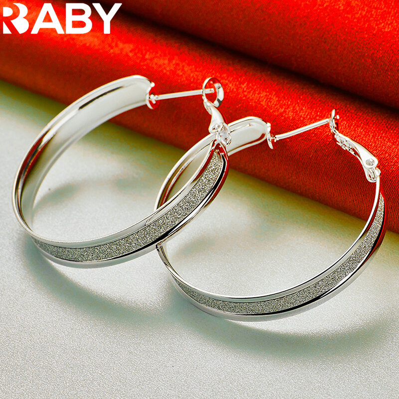 URBABY 925 Sterling Silver Matte Frosted Big Circle Hoop Earrings For Women Jewelry Fashion Wedding Engagement Party Accessories