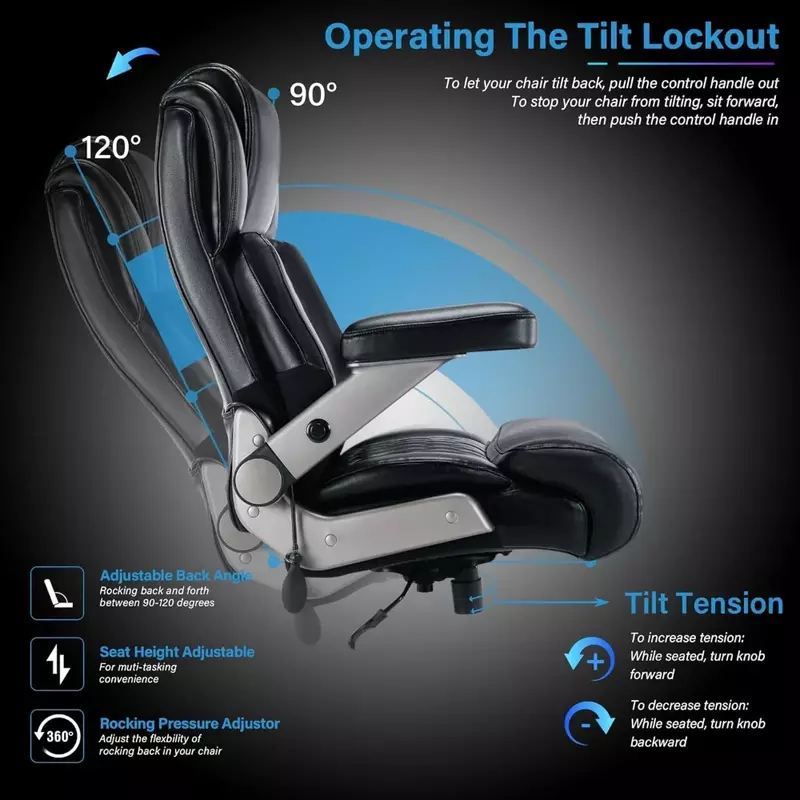 Kursi kantor-penopang pinggang dapat disesuaikan, lengan Flip 3D dasar logam berat dan roda, berbantalan tebal desain ergonomis