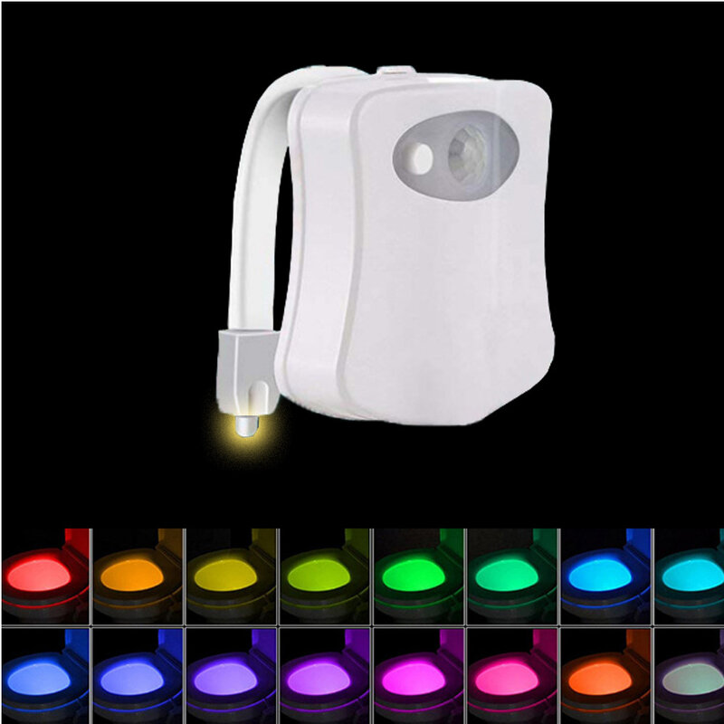 Impermeável levou sanita luz, sensor de movimento pir, luz de fundo para wc, lâmpada da noite, luminária, 8 cores, 16 cores