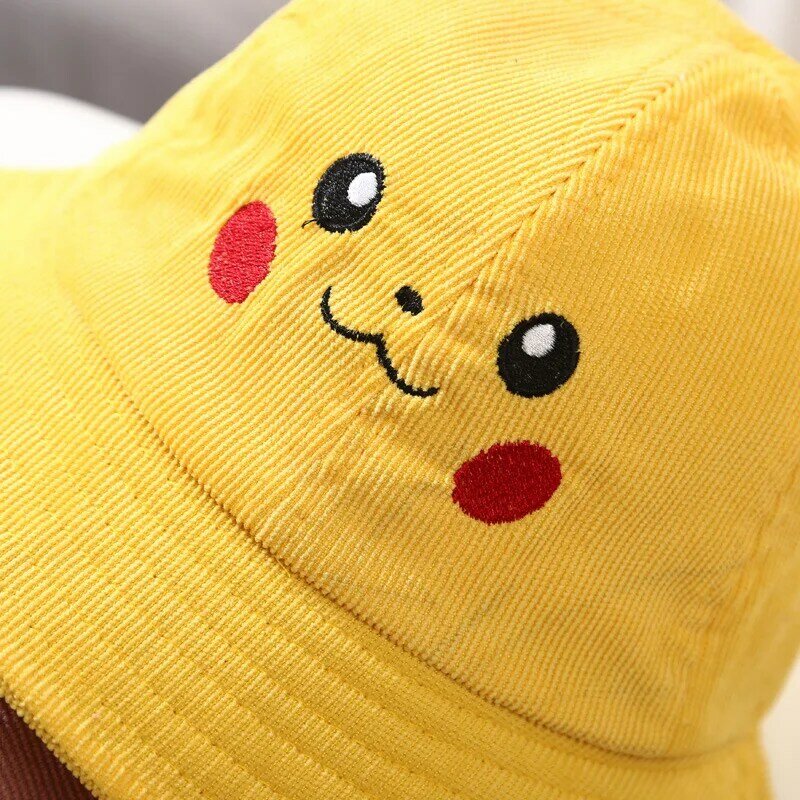 Anime Pikachu Bucket Hat, aba larga, bonito dos desenhos animados Bucket Hat, Fisherman Beach Boné de beisebol ao ar livre para adultos e crianças, presente