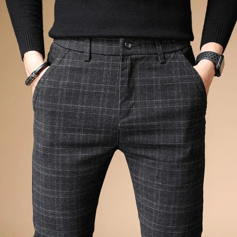 2023 jesienne ekskluzywne męskie spodnie na co dzień grube bawełniane i lniane męskie spodnie proste spodnie biznesu Plus rozmiar 38