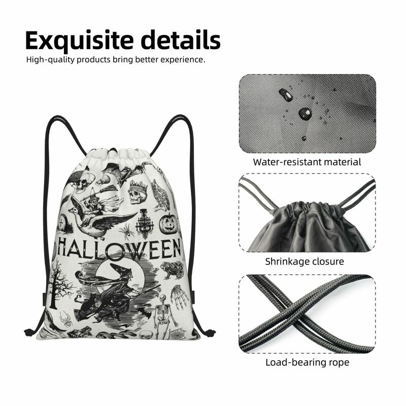 Vintage Halloween gotycka czarownica plecak ze sznurkiem siłownia torba na siłownię dla kobiet mężczyźni zakupy w Sackpack