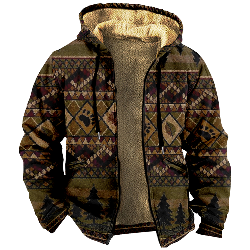부족 요소 프린트 지퍼 후드 남성용, 긴팔 두꺼운 겨울 코트, 3D 프린트 스트리트웨어 재킷, C01