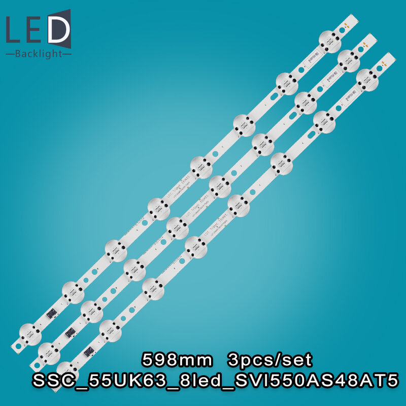 3 sztuk/zestaw 55 cali 598mm listwa oświetleniowa LED dla LIG 55in 8LED 6V 2W UK63 55UK6400PLF 55UK6300PLB 55UM7600PLA 55UM7000PLC 5UM7660PL