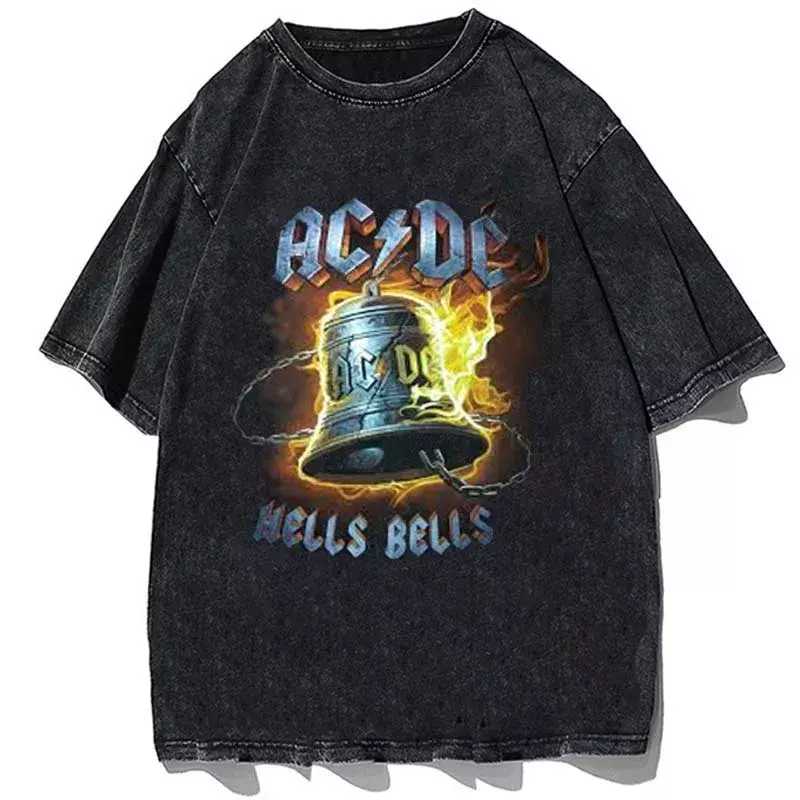 Rock Music AC-DC Printed T Shirts Men Casual Oversize Loose Streetwear Fashion Cotton Summer Male O-Neck Short Sleeve Tops Tees