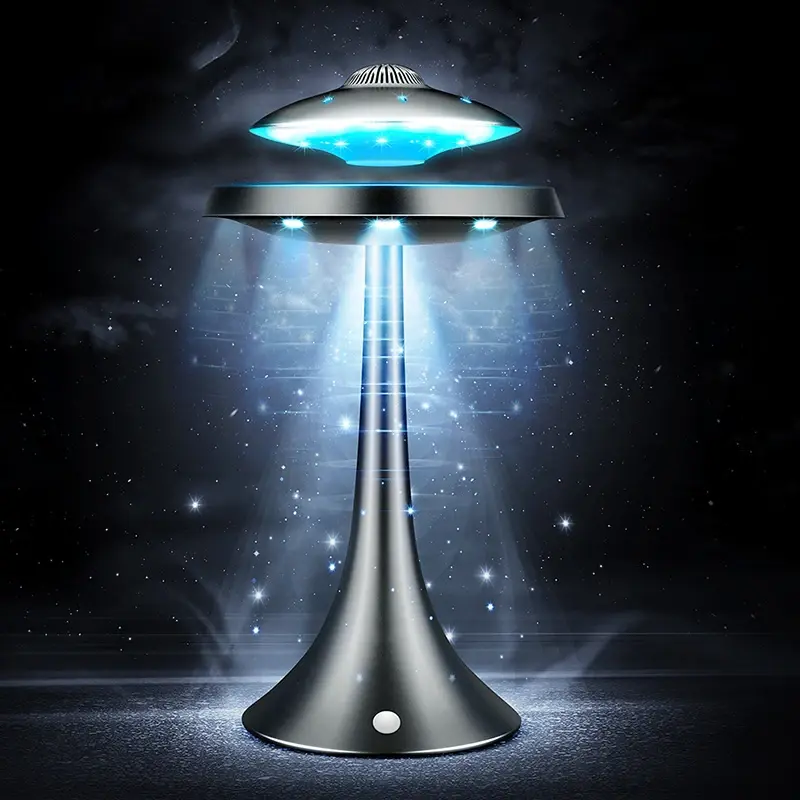 Pengeras suara UFO Super keren, pengeras suara UFO mengambang magnetik, pemutar musik dengan lampu meja warna RGB