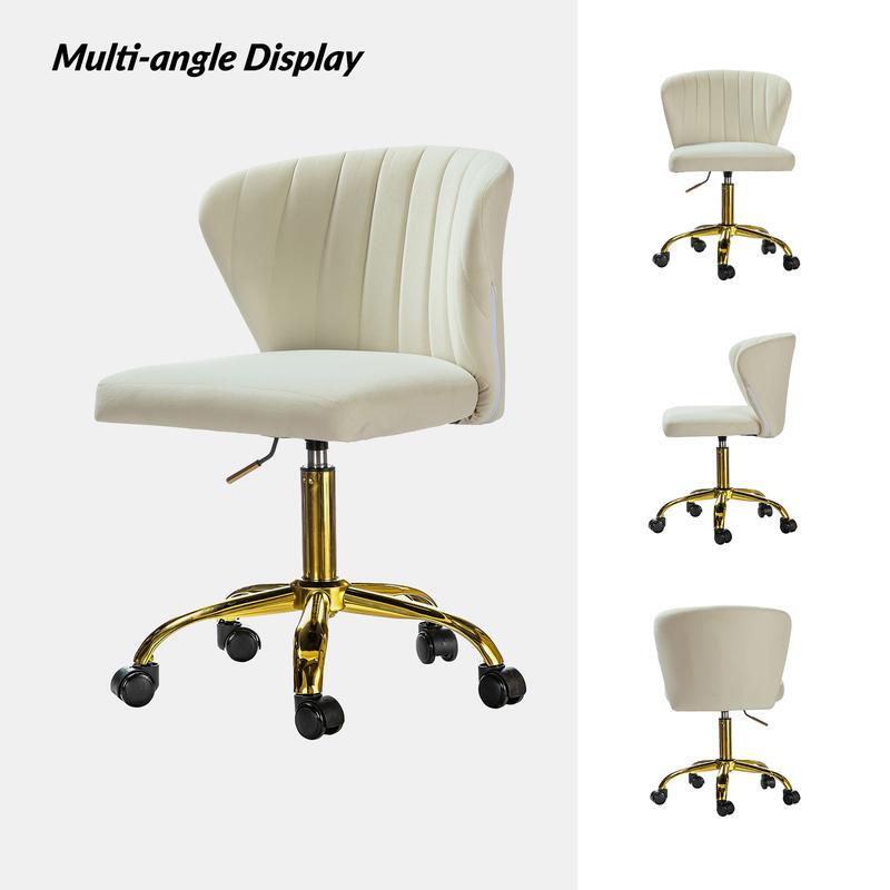 Domowe bezramienne aksamitne krzesło biurko krzesła na kółkach złota baza, nowoczesne aksamitne słodkie krzesło biurowe bez rękawa, regulowane
